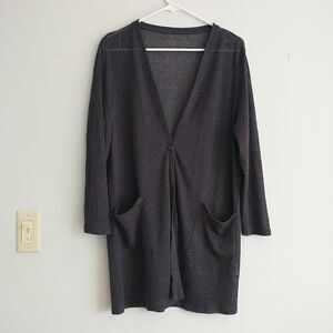 Montagut Long Line Cardigan Women M Gray Lighweight Sheer Minimalist Lagenlook
